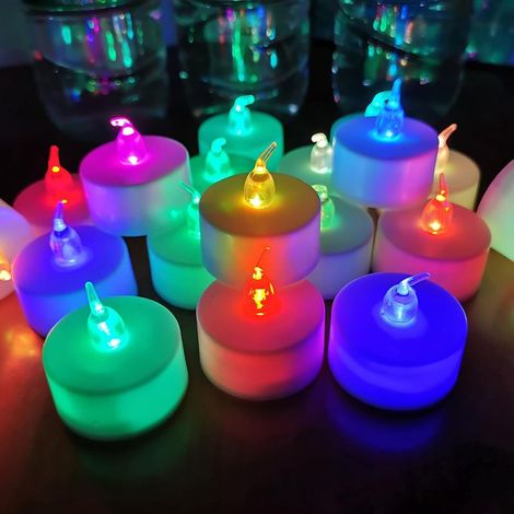 Set mit 12 LED-Teelichtern, 7 wechselnde Farben, flammenlos, batteriebetrieben, langlebig, Dekoration für Hochzeiten, Halloween und Weihnachten (mehrfarbig) (1/5)
