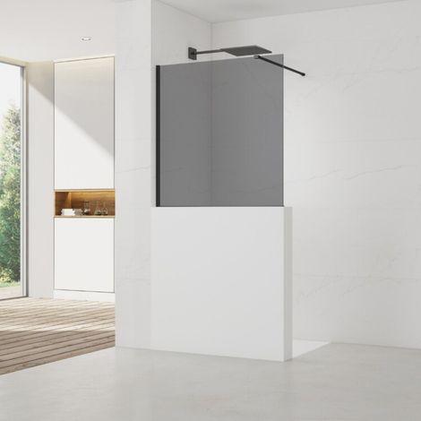 Swiss Aqua Technologies Mampara de ducha Walk-In 110x100cm Mampara de cristal antical Crystal Glass® 8 mm, con brazos y perfiles en negro mate (SATBWIS1