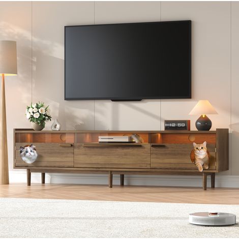 Mobile TV 180x40x50 cm noce in MDF con LED e vano per gatti (1/5)