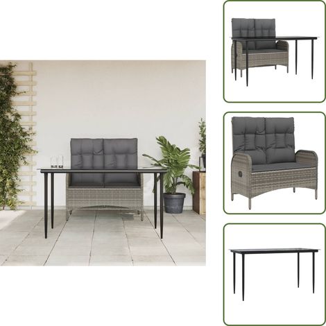 Juego de comedor - vidaXL Juego de comedor jardín 2 pzas con cojines ratán sintético gris - Cojines para banco