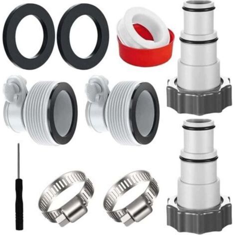 Lot de 4 adaptateurs de tuyau de piscine, kit de remplacement pour piscine Intex avec joint en caoutchouc, adaptateur A/B pour 1,2/1,5/1,8 pouces, accessoires de piscine Intex pour pompes filetées (1/4)