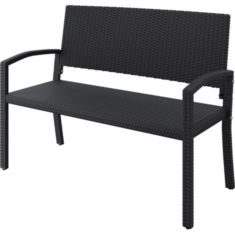 Homevive Banco de Jardín de Ratán con Respaldo y Reposabrazos Silla de Exterior con Funda Protectora Negro (1/5)