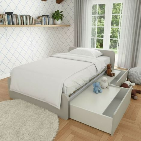 Letto 1 piazza e mezza con cassettoni, personalizzabile e facile montaggio - Ecru cappuccino