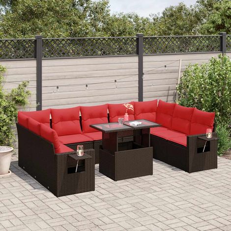 10-teiliges Gartensofa-Set mit Kissen, braun, Polyrattan (1/5)