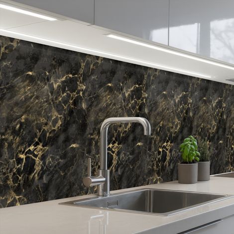 Kitchen Splashback Black - Marble - Gold - Nerf 500x60 cm