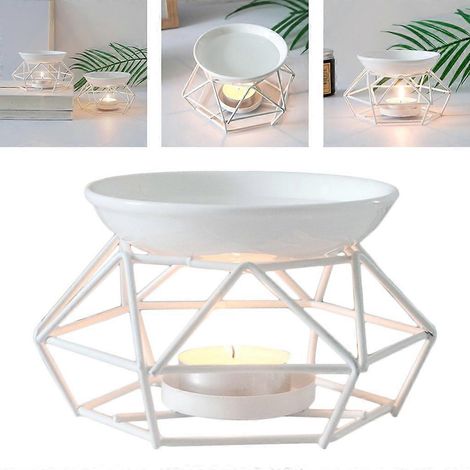 Diffuseur d'huiles essentielles en métal, porte-bougie chauffe-cire géométrique en céramique, lampe diffuseur d'arômes (1/4)