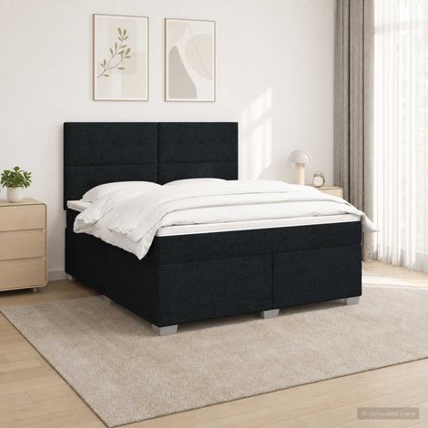 Cama box spring con colchón Negro 140 x 190 cm Tela (1/5)