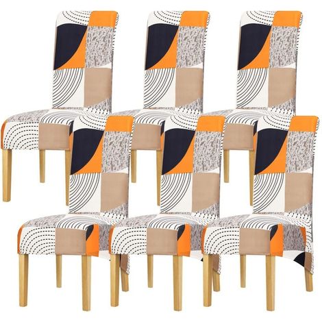Housse de chaise à dossier haut de taille XL, impression extensible, motif à carreaux, housse de chaise pour salle à manger, banquet, hôtel, décoration d'intérieur, couleur-348, paquet de 6,-- (1/5)
