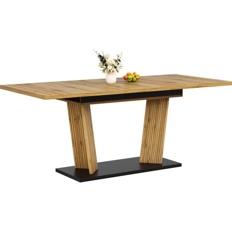 Tavolo da pranzo allungabile 120-160x80 cm, piedini antiscivolo regolabili, sala da pranzo, MDF effetto rovere (1/5)