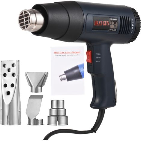 Kit de chauffage industriel à air chaud 1800 W, chauffage rapide, écran LCD numérique, souffleur de chaleur portable à température réglable de 60 à 600 °C, outil chauffant avec 4 embouts. (1/5)