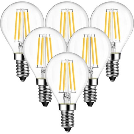Lampe à LED E14 en forme de goutte 4W ampoules à filament fil blanc chaud 2700K,lampe à LED P45 40W,470lm,non dimmable,pack de 6 [classe énergétique A ++] (1/5)