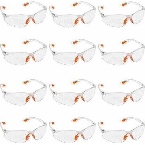 pair Lot de 12 paires de lunettes de sécurité transparentes - Lunettes de protection avec verres en plastique, plaquettes nasales en caoutchouc et protège-branches pour un confort optimal - Lunettes d (1/4)