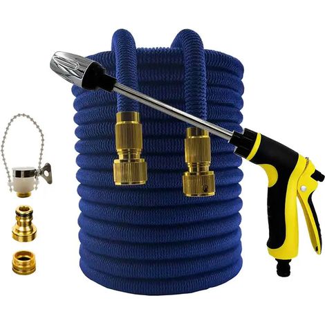 Tuyau d'arrosage extensible (bleu, 1/2 po, 75 pi) pour jardin, flexible et haute pression, matériel d'irrigation horticole, pistolet à eau pour laver la voiture