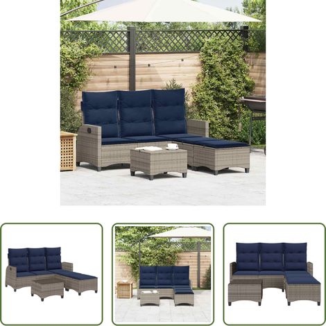 L-Form - 3-tlg. Garten-Sofagarnitur mit Kissen L-Form Grau Poly Rattan (1/5)