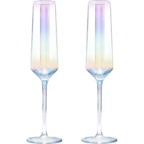 Nouveau produit, Coffret de 2 flûtes à champagne en cristal arc-en-ciel - Idéal pour mariage, Noël, Saint-Valentin et autres occasions spéciales. (1/4)