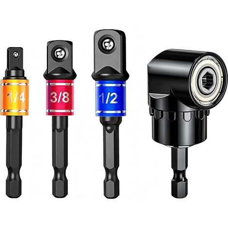 105° Tournevis Porte-Adaptateur, Kit Adaptateurs 1/4", 3/8", 1/2", Embouts et Douilles pour Vissage et Perçage dans Espaces Restreints, Compatible Perceuse et Clé à Chocs (1/5)