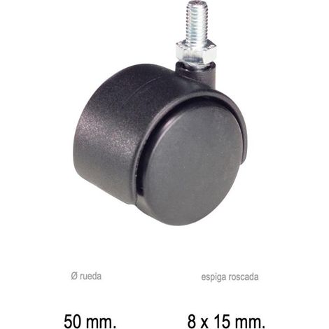 WOLFPACK LINEA PROFESIONAL rueda domestica nylon negro espiga m10x50 mm.