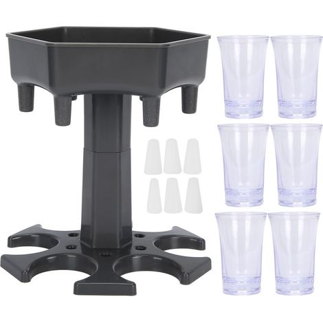 Porte-distributeur de liquide 6 verres, support pour spiritueux, accessoire de bar pour vin et bière, gris avec verre transparent (1/5)