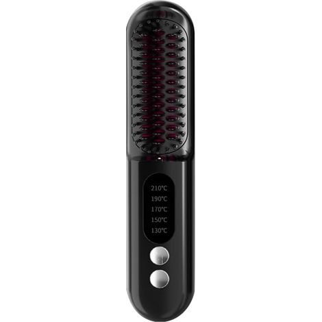 Brosse à Lisser les Cheveux Sans, Brosse à Lisser à Chauffage, Ions Négatifs, Bigoudi, Peigne Chauffant Portable, Installation Facile, Noir (1/5)