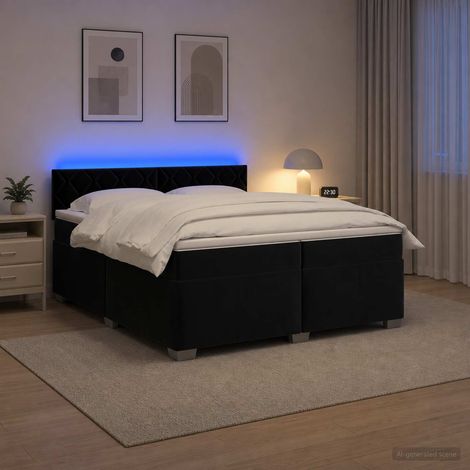 Cama con Base Tapizada, Colchón y Luz LED Negro 200 x 200 cm (1/5)