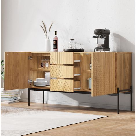 Mobile TV con 2 ante e 3 cassetti, gambe in metallo, 140 x 40 x 75 cm, naturale DESVIAE (1/5)