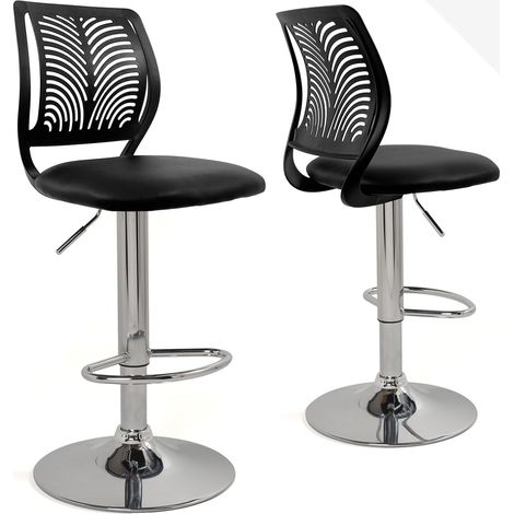 Ensemble de 2 tabourets de bar SAWA avec dossier souple et assise rembourrée en similicuir, pivotant à 360°, repose-pieds, hauteur réglable, chromé SAWA (blanc et gris) (1/5)
