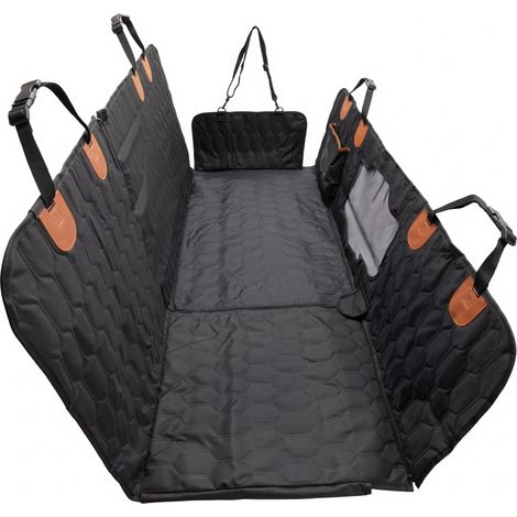 Fudajo Decke für Rücksitz für Hunde 137x147cm, Teilbarer Rückbankschoner mit Sichtfenster für Autofahrten, Hundedecke als Autoschondecke in Schwarz