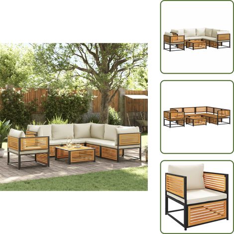 The Living Store Salon de jardin avec coussins 7 pcs bois massif d'acacia - Ensemble Salon De Jardin - Salon De Jardin Acacia - Meuble De Jardin - Mobilier Exterieur - Table De Jardin