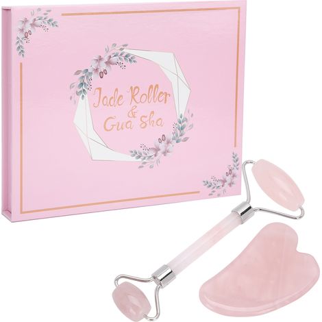 Rosenquarz-Gesichtsmassageroller und Gua Sha zur Straffung und Festigung (1/5)