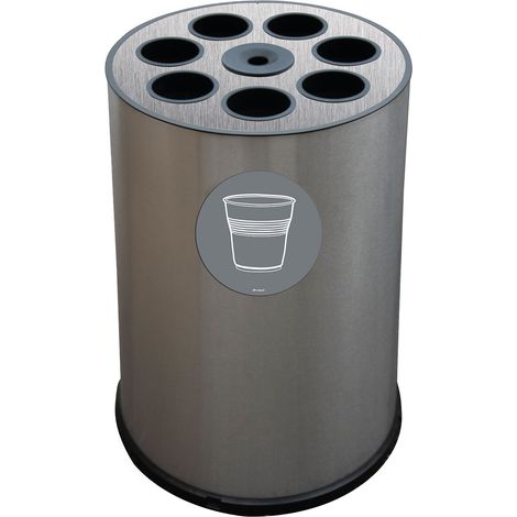 Pattumiera a Bidone per Raccolta Differenziata Ø45x72 cm 7 Scomparti Tubolari e 1 Vaschetta in Acciaio Inox Satinato