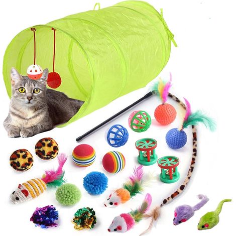 Jouets Pour Chats - Tunnel Chat - Spring Chat - Teaser Plumes - Souris Jouet - Balles Colorées Avec Clochettes - Lot De 21 Pièces (1/5)