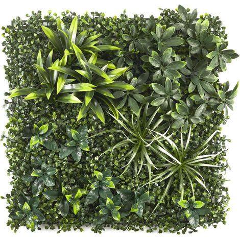 Plaque Murale Végétale Feuillage Varié Plantes et Buis 50x50cm - Rendu Dense et Réaliste - Intérieur Extérieur - Livraison gratuite (1/5)