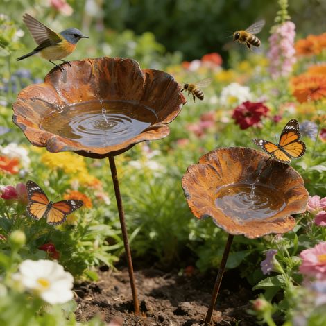 Vintage Metall-Blumen-Gartenaufsatz, dekorative Vogeltränke, Terrasse, Rasen, Garten, Vogelfutterhaus, 2 Stück (1/3)