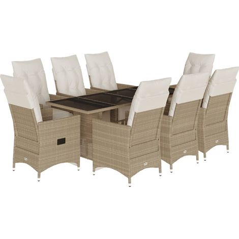 Maison Exclusive - 9-tlg. Garten-Bistro-Set mit Kissen Beige Poly (1/5)