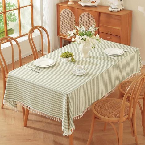 Nappe lavable aspect lin vert 140x140 cm pour cuisine & jardin