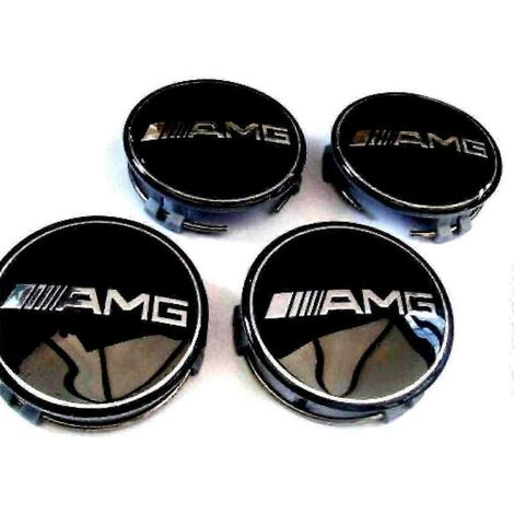 Enjoliveurs centraux de roue noirs Mercedes AMG 75 mm, lot de 4, compatibles avec les modèles AMG ABC, CLA, CLS, SLK et ML.