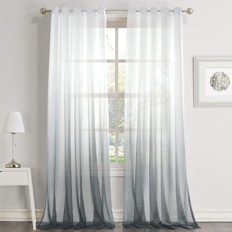 White Gray Gradient Voile Curtains with Eyelet, Elegant Window Decor, 2 Panels 107cm244cm (1/4)