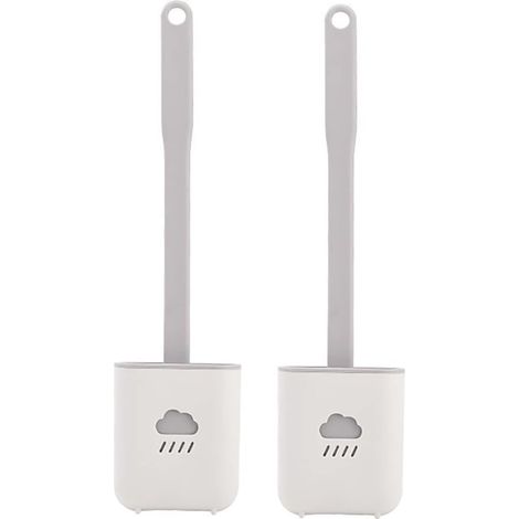 Brosse WC - Tete Plate En Silicone Antibacterien - Support De Suspension Sans Perçage - Séchage Rapide - 2 Pièces