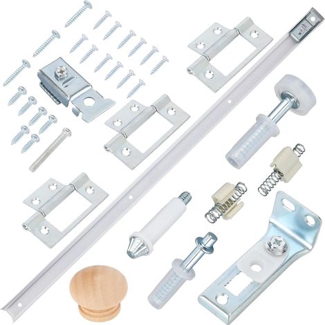 Réparation Porte Pliante, Quincaillerie pour Porte de Placard Pliante avec Rail 76cm Charnières Vis Poignée en Bois Tige à Ressort Pince à Ressort pour Chambre Cuisine et Salle Bain (1/5)