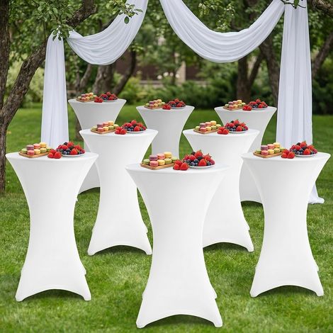TolleTour Lote de 10 fundas protectoras Ø60 cm – Para mesas altas redondas y mesas altas de bar Blanco