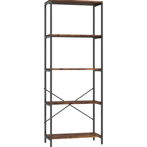 CHICFURN Estantería librería de 5 niveles 79 x 35 x 161 cm metal marrón industrial (1/5)