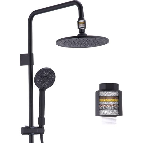 Duschsäule ohne Mischbatterie mit Filter – Schwarz Edelstahl, Hydromassage-Strahlen, 3‑Funktions-Handbrause, Wandmontage, Modern & Langlebig