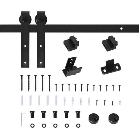 Kit sistema porta scorrevole in acciaio nero per anta singola, binario 183 cm, MODENUIT (1/4)