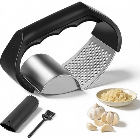Presse Ail Inox Professionnelle,2 en 1 Hachoir Manuel en AcieAr, Hachoir à Ail Broyeur de Gingembre Presse-ail à Bascule pour Ail Gingembre Purée (1/5)