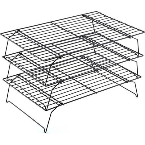 Grille de refroidissement empilable à 3 niveaux avec revêtement antiadhésif, support à gâteaux, grille de cuisson, outil de cuisine en filet (1/5)