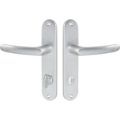1 Set Poignée De Porte Sur Plaque, Aluminium, Finition Argent, Entraxe 165 Mm, Pour Wc Et Sdb