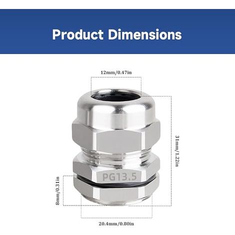 Presse-étoupe PG13.5, Connecteur d'Étanchéité en Acier Inoxydable 304 pour Câbles de 6-12mm de Diamètre (1/4)