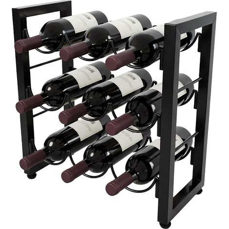 Relaxdays Weinregal, 9 Flaschen, Metall, HxBxT: 36 x 35 x 17 cm, Weinhalter stehend, Küche & Bar, Weinständer, schwarz
