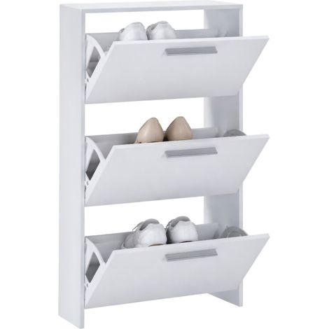 Scarpiera Seggiano, Mobile Portascarpe 3 Ripiani, 6 Vani, 3 Ante, 69x28x115h cm Bianco