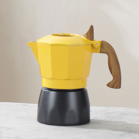 Gelbe kubanische Moka-Kanne, geeignet für Gas- und Elektroherde. Klassische Kaffeemaschine im italienischen Stil, ideal für Espresso und Camping brüht 2 Tassen Espresso.